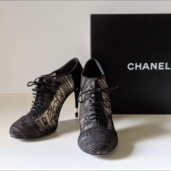 Shoes - Chanel short boot bootie black lace mesh size 41/10.